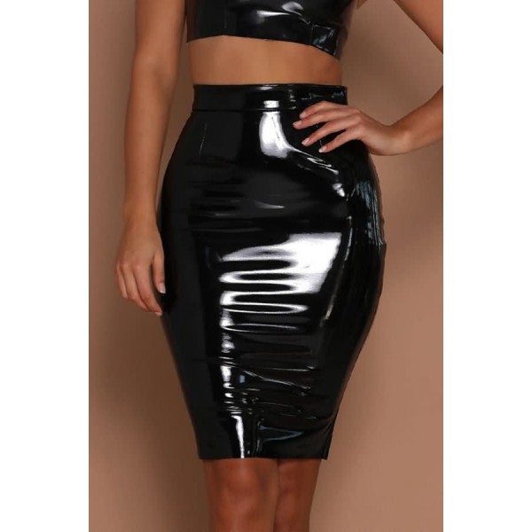 Black Faux Leather High Waist Sexy Bodycon Skirt