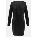 Black Sequin Plunging Long Sleeve Sexy Bodycon Dress