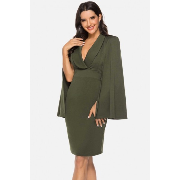 Army-green V Neck Cloak Sexy Dress