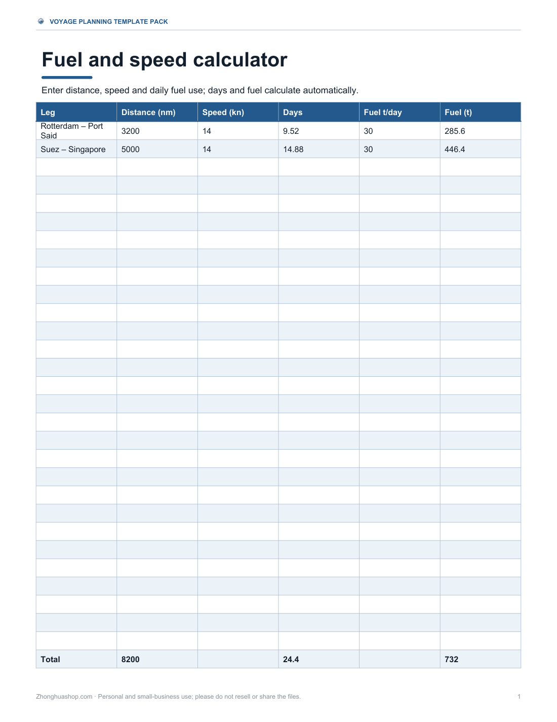 Preview of the first page of Fuel & speed (XLSX)